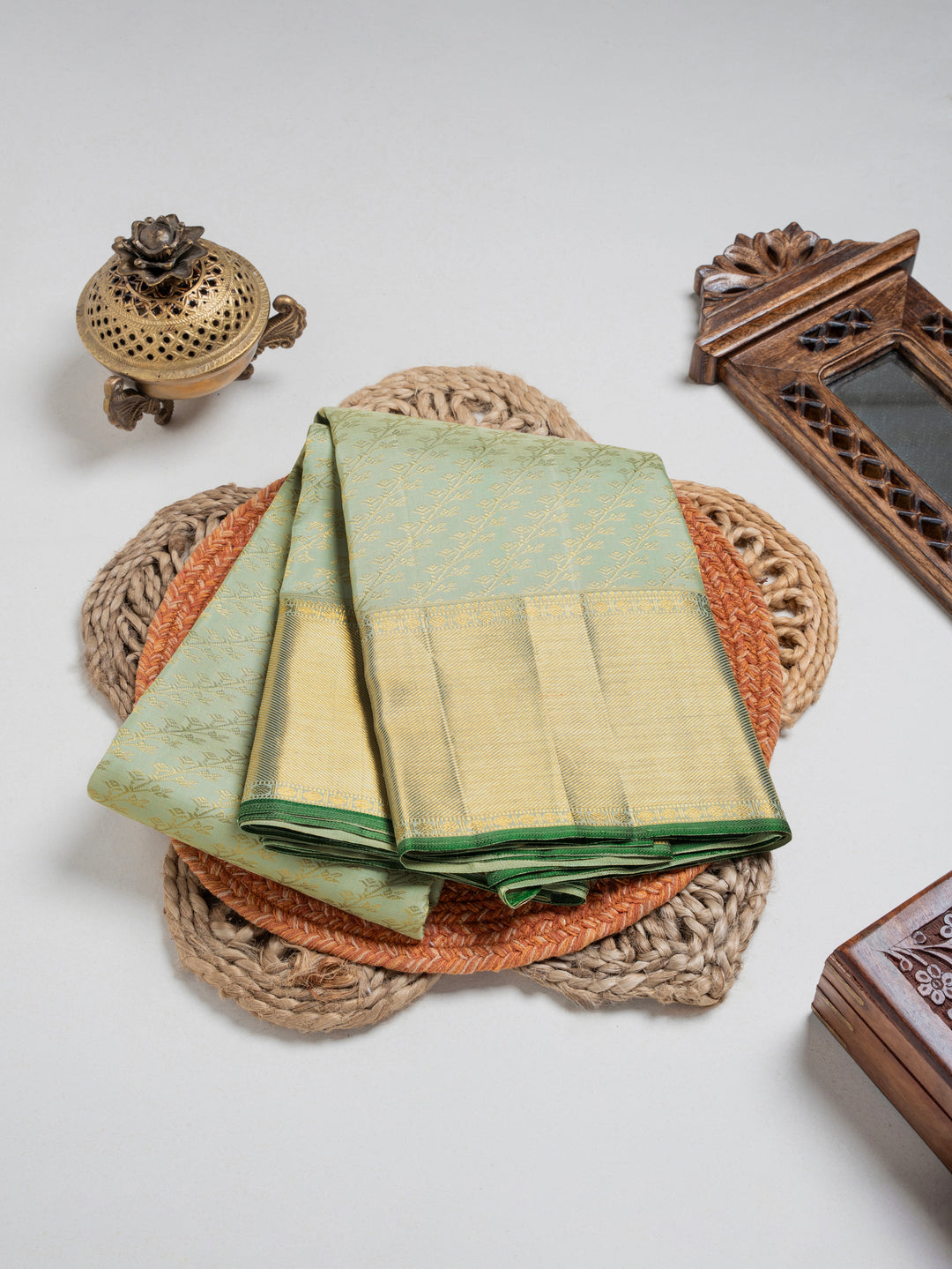 Mint Green & Gold Kanchivaram Silk Saree