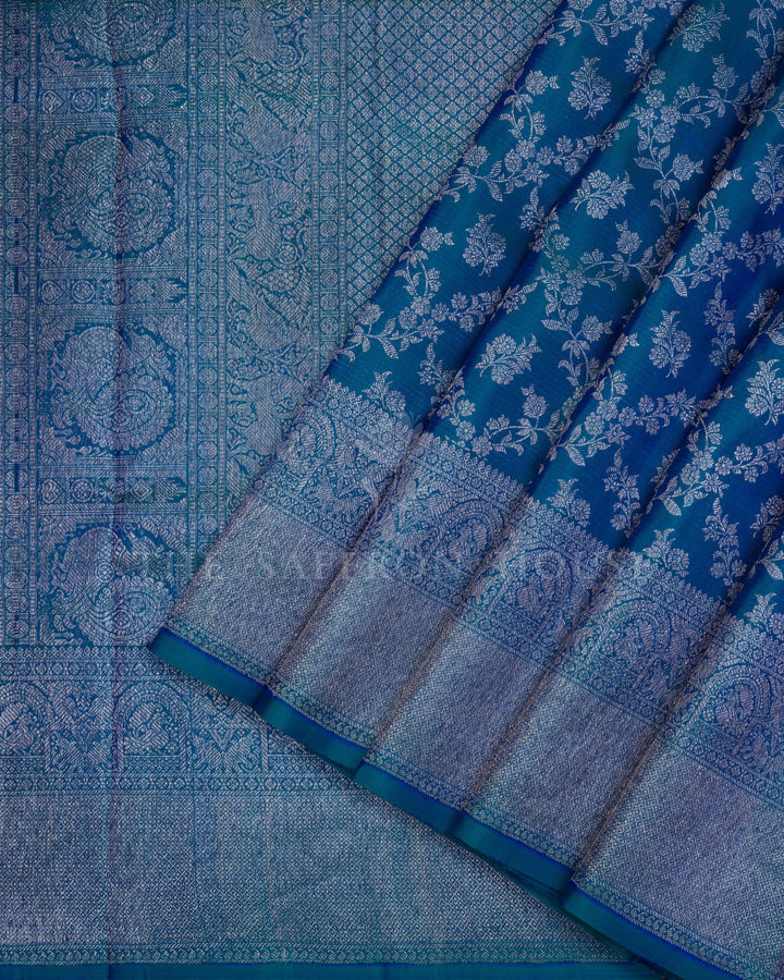 Handloom Kanjivaram Silk Saree in Deep Royal Blue - TSH122