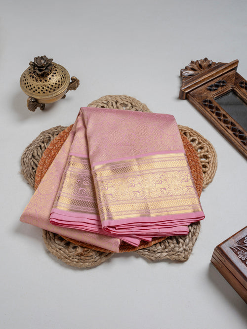 Rose Pink & Gold Kanchivaram Silk Saree