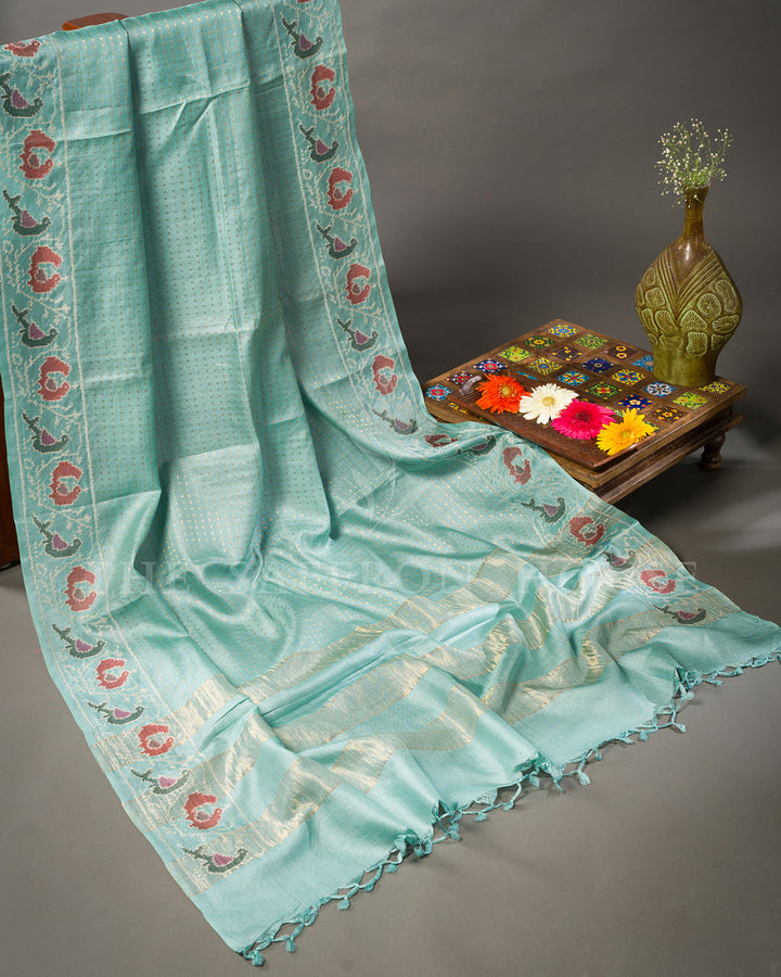 Sea Green Banarasi Silk Saree with Meenakari Peacock Embroidered Border