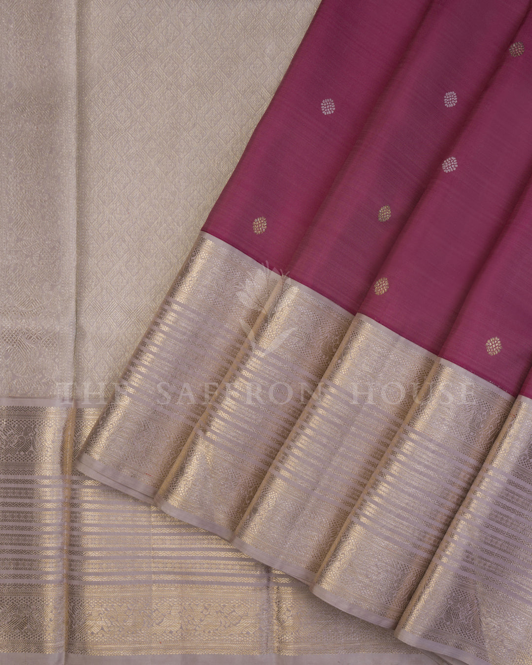 Handloom Rettapet Pure Kanjivaram Silk Sarees in Mauve And Greige - TSH250239