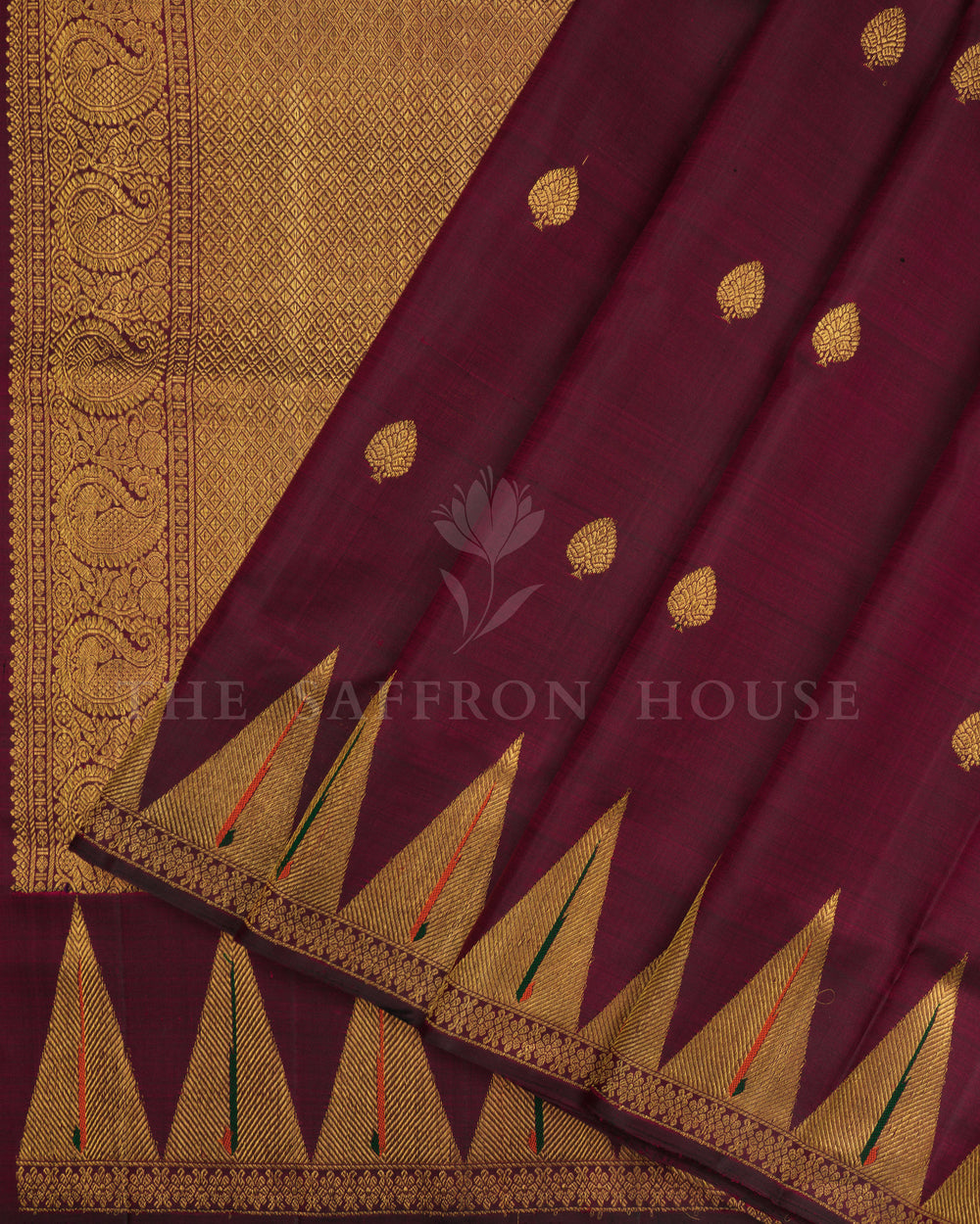 Dark Maroon Handwoven Kanjivaram Silk Saree - TSH2506273