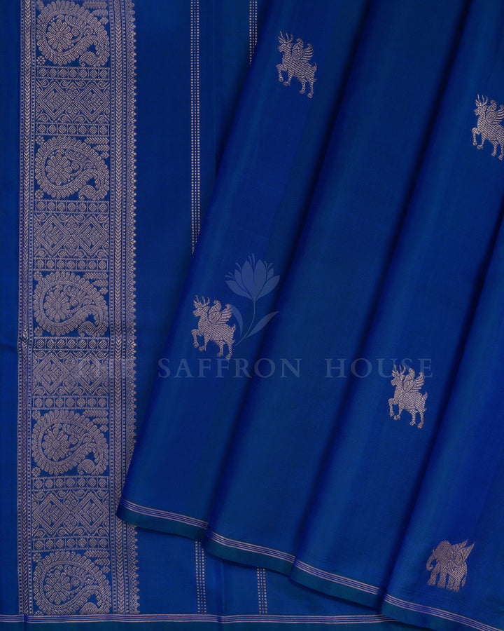 Peacock Blue Handwoven Kanjivaram Silk Saree - TSH250139-view2