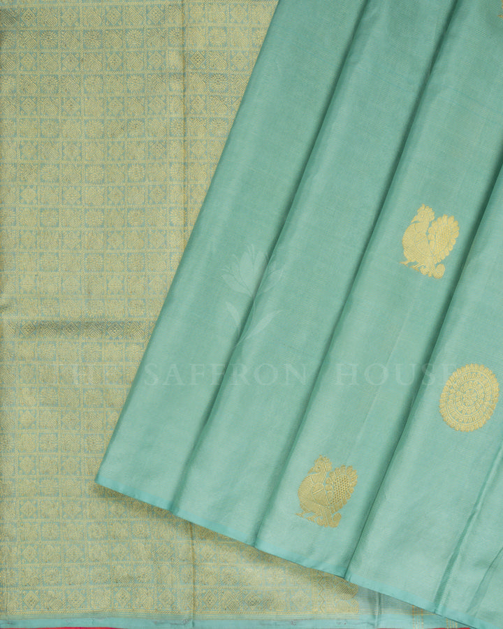 Sea Green Handwoven Kanjivaram Silk Saree - TSH807-View2