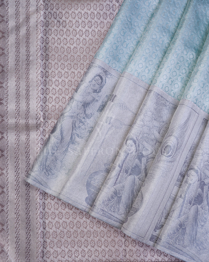 Handloom Kanjivaram Silk Saree in Powder Blue And Grey - TSH250118