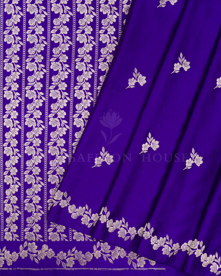 Purple Handwoven Satin Banarasi Silk Saree - TSH000028-view2