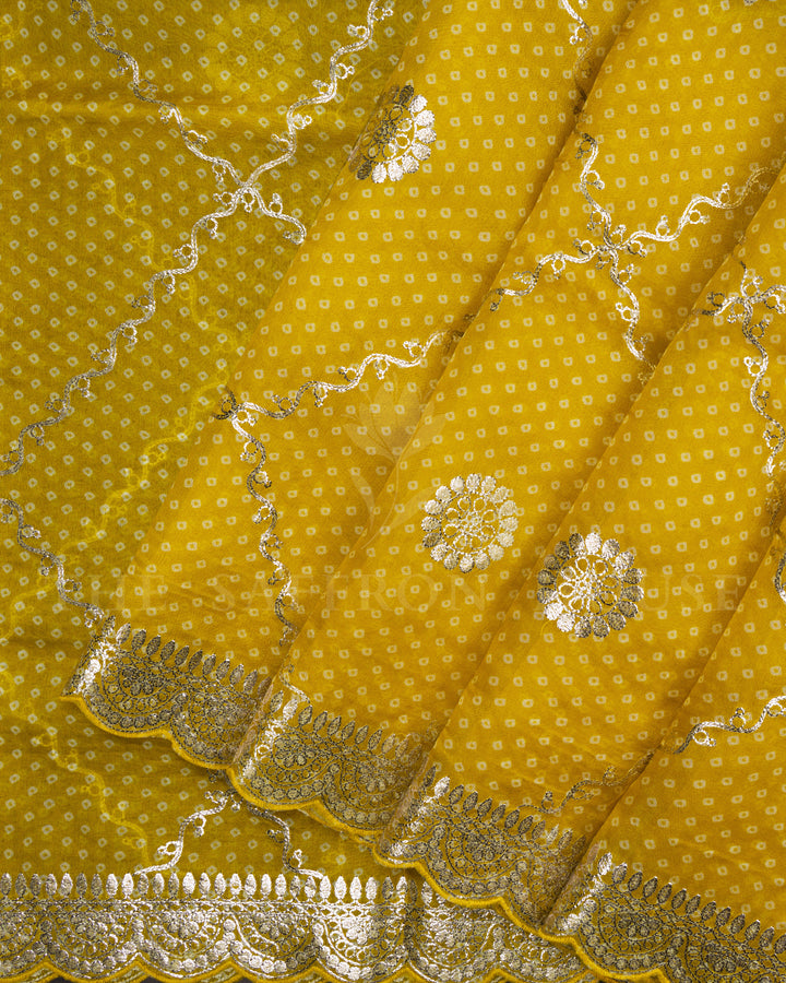 Yellow Handwoven Bandini Printed Organza Saree - TSH846015