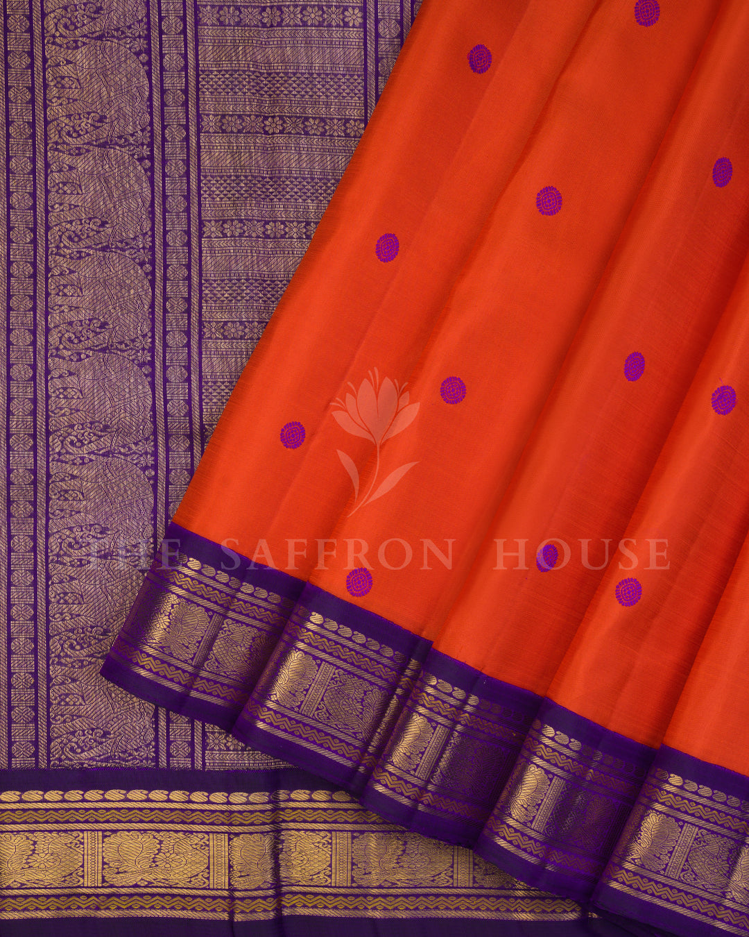 Handloom Pure  Kanjivaram Silk Saree in Fanta Orange And Purple - TSH250038