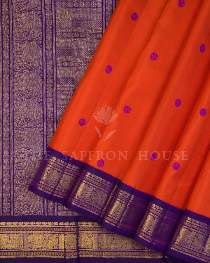 Handloom Pure  Kanjivaram Silk Saree in Fanta Orange And Purple - TSH250038