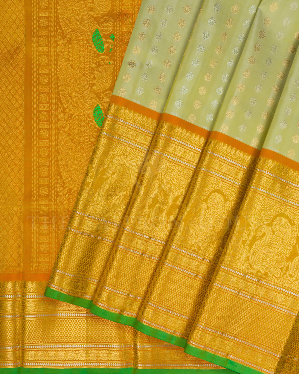 Light Yellow Green Handwoven Kanjivaram Silk Saree - TSH2506022-view2