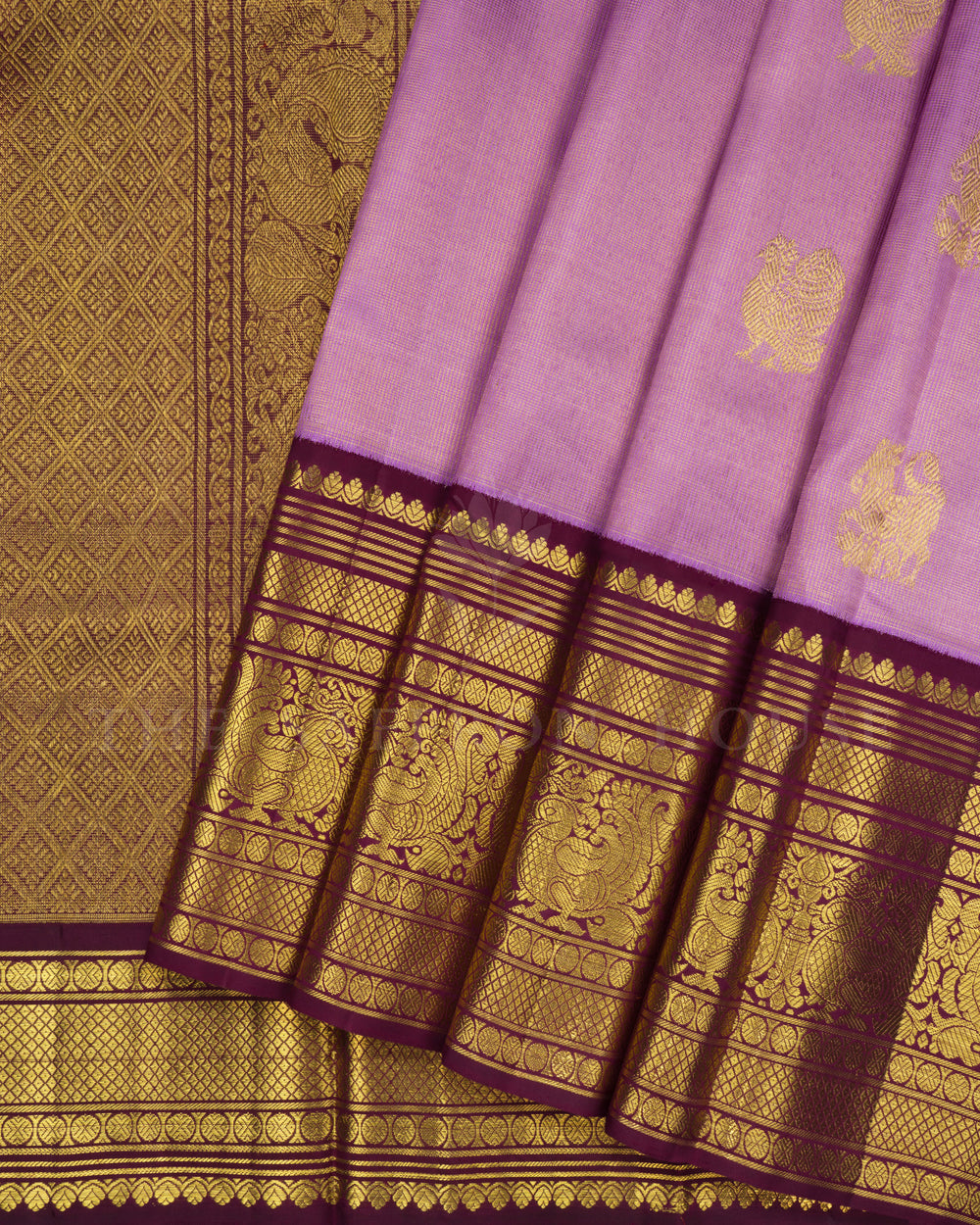 Lailac And Chocolate Brown Handwoven Kanjivaram Silk Saree - TSH2506067-view2