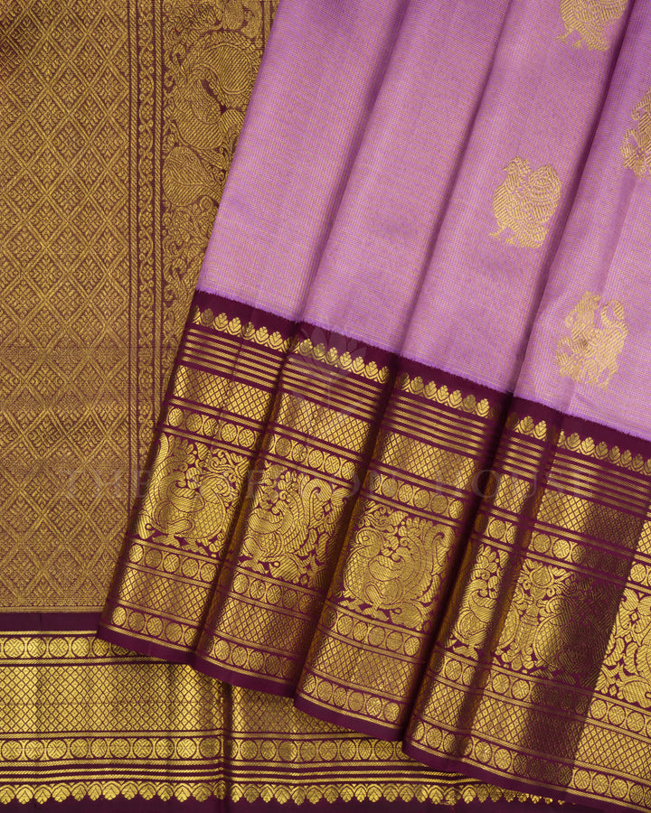 Lailac And Chocolate Brown Handwoven Kanjivaram Silk Saree - TSH2506067-view2