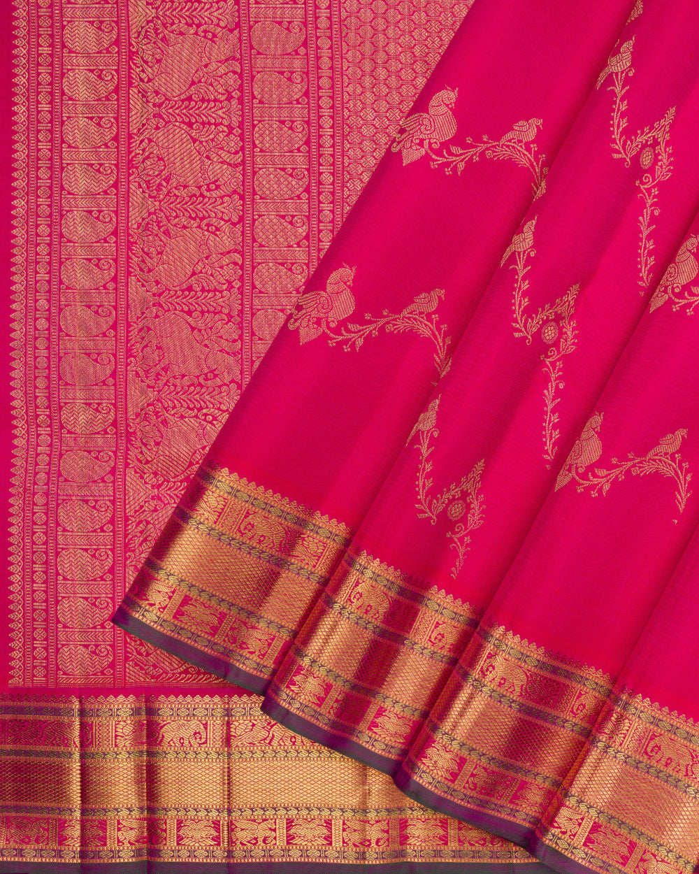 Dark Rani Pink Handwoven Brocade Kanjivaram Silk Saree - TSH2506239