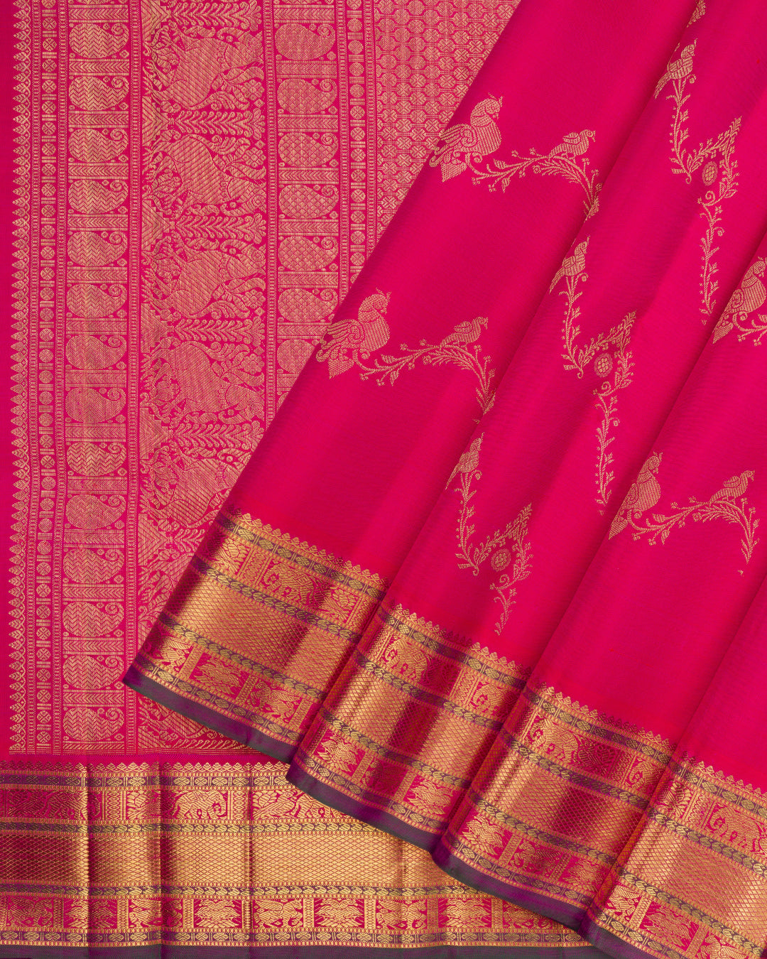 Dark Rani Pink Handwoven Brocade Kanjivaram Silk Saree - TSH2506239