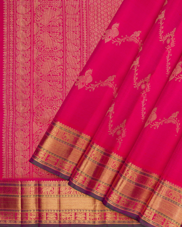 Dark Rani Pink Handwoven Brocade Kanjivaram Silk Saree - TSH2506239