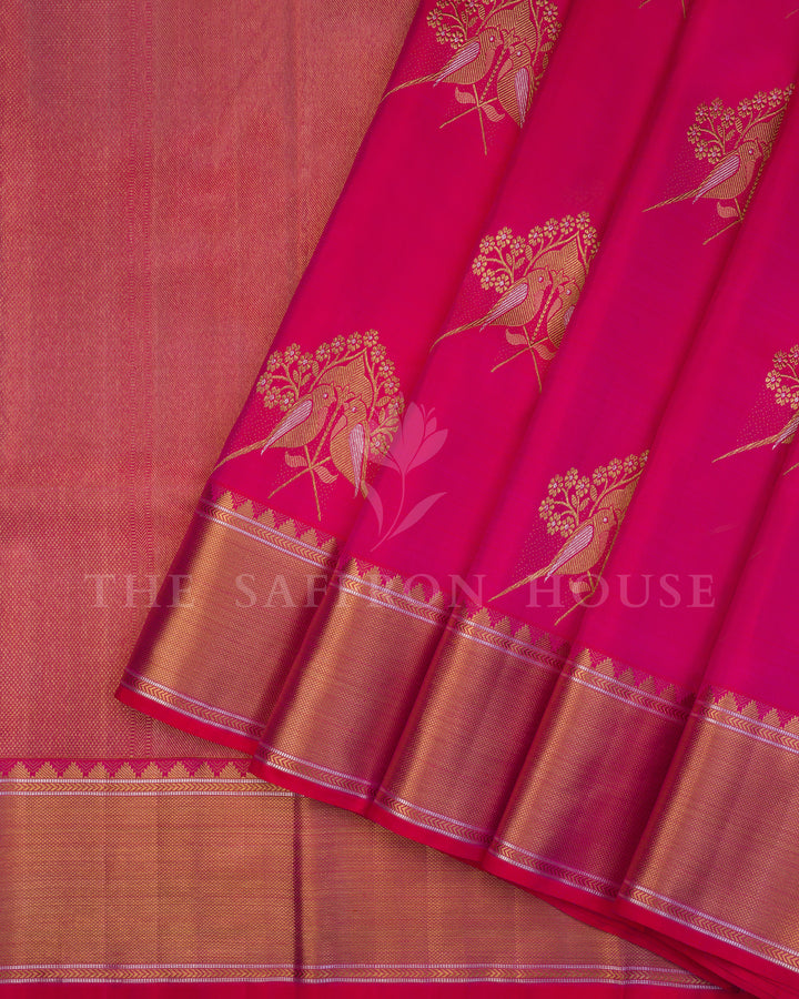Handloom Pure Kanjivaram Silk Saree in Fuchsia Pink - TSH250044