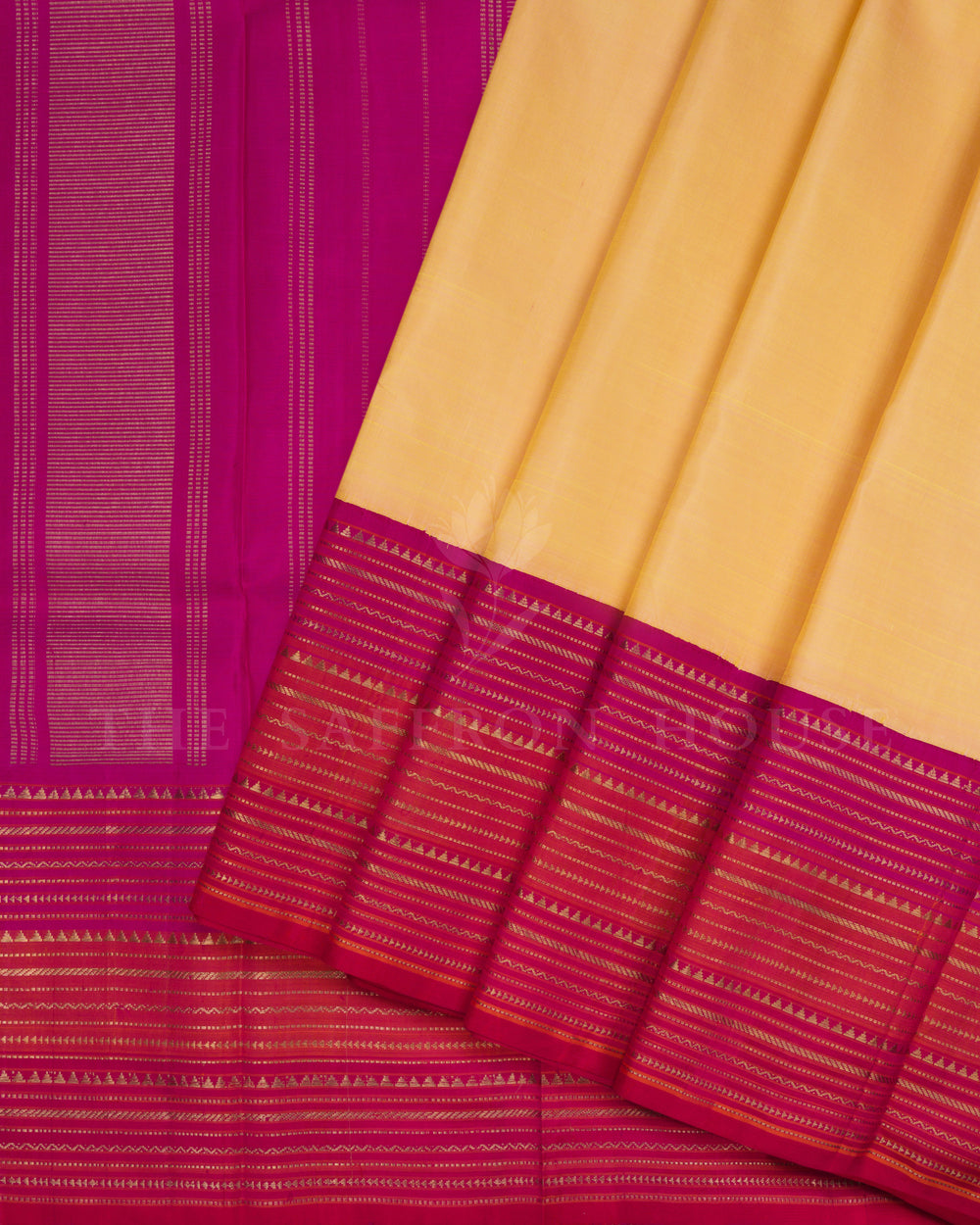 Bright Peach And Magenta Pink Handwoven Kanjivaram Silk Saree - TSH250259-view2