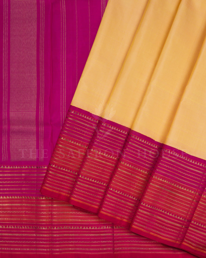 Bright Peach And Magenta Pink Handwoven Kanjivaram Silk Saree - TSH250259-view2