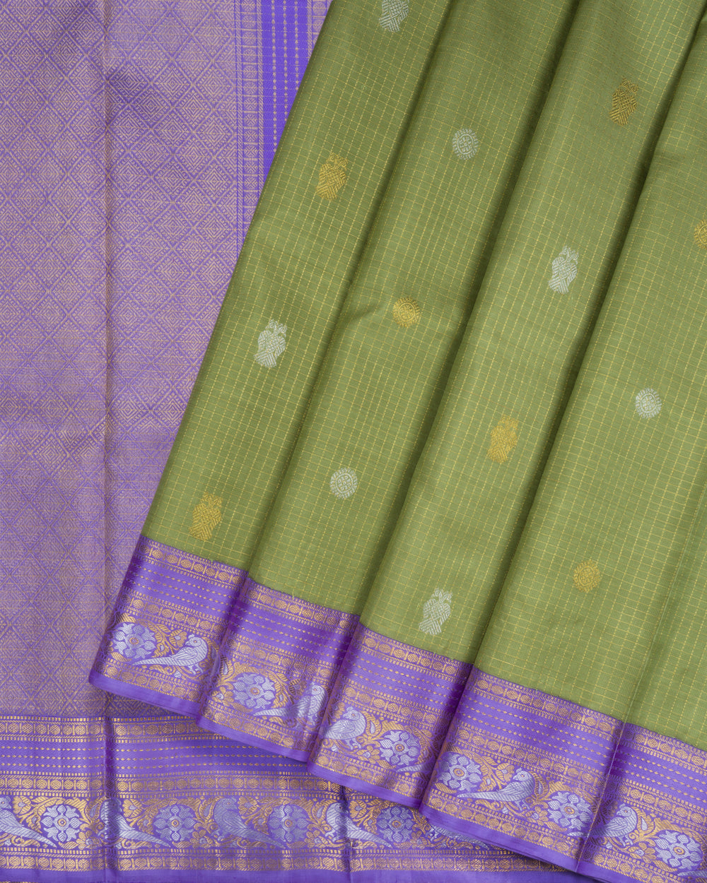 Pista Green And Lavender Handwoven Kanjivaram Silk Saree - TSH2506121-view2