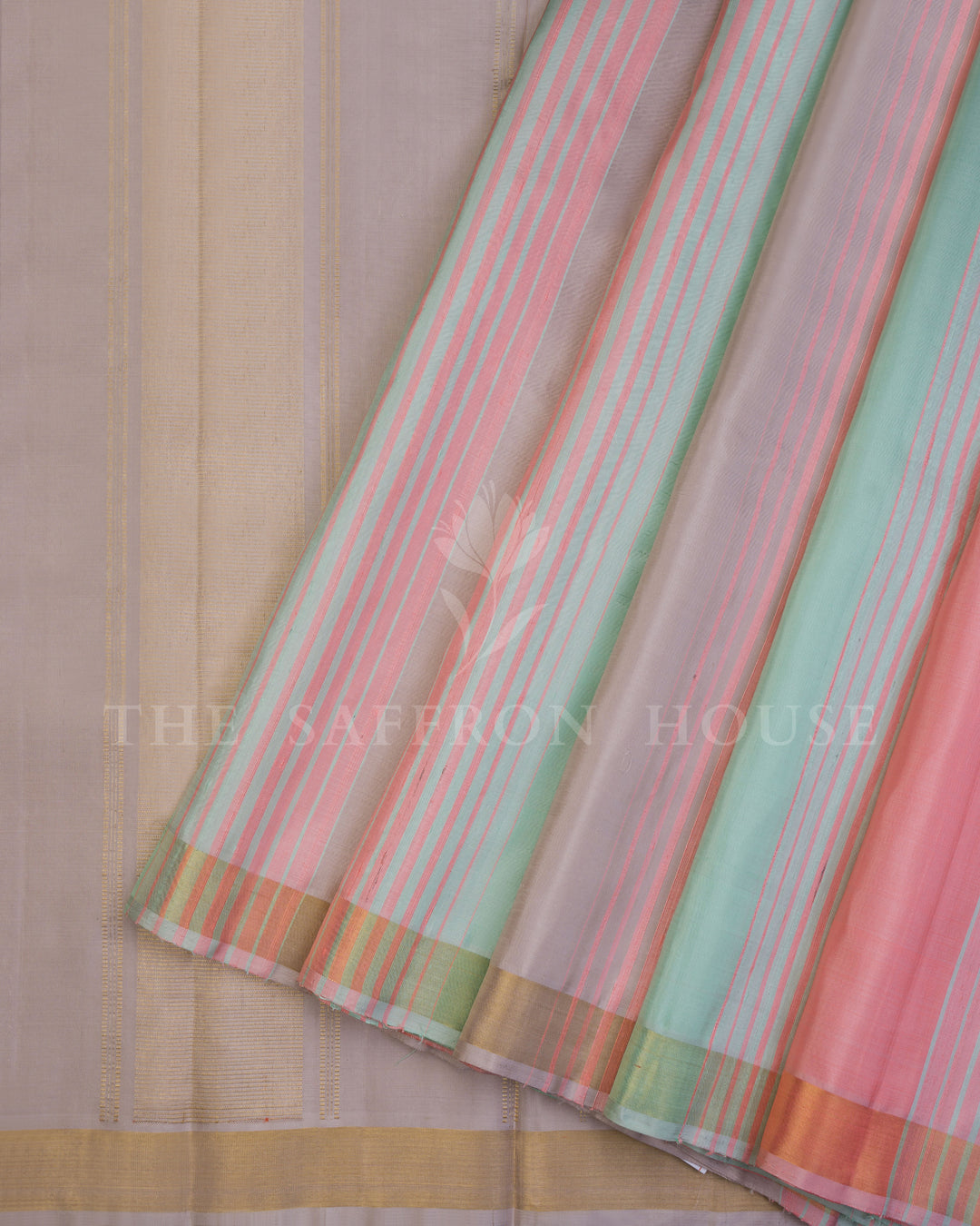 Handloom Kanjivaram Silk Saree in Pastel Multicolours - TSH250187