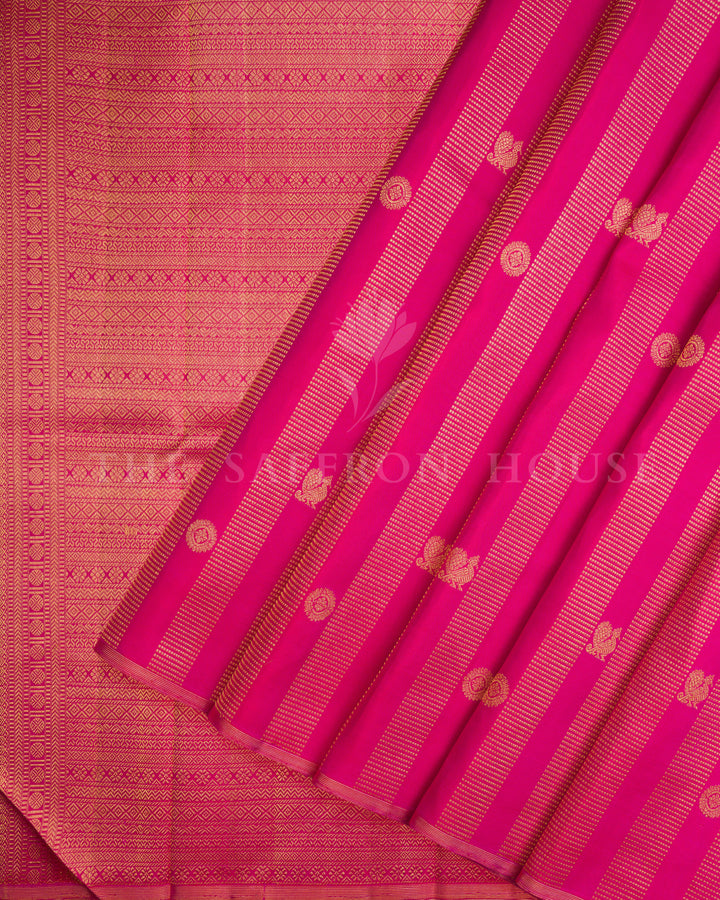 Handloom Borderless Pure Kanjivaram Silk Saree in Rani Pink - TSH6068