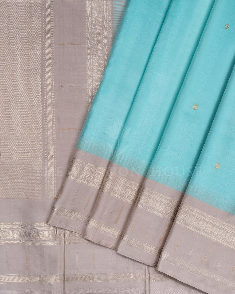 Aqua Blue And Light Grey Handwoven Kanjivaram Silk Saree - TSH250249-view2