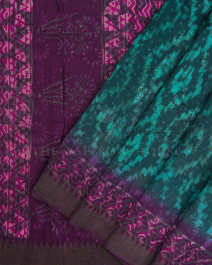 Dark Teal and Magenta Pink Chanderi Silk Cotton Saree - TSH8460024