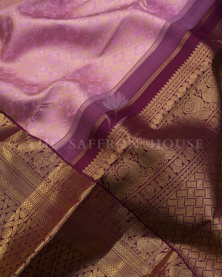 Handloom Kanjivaram Silk Saree in Baby Pink and Maroon