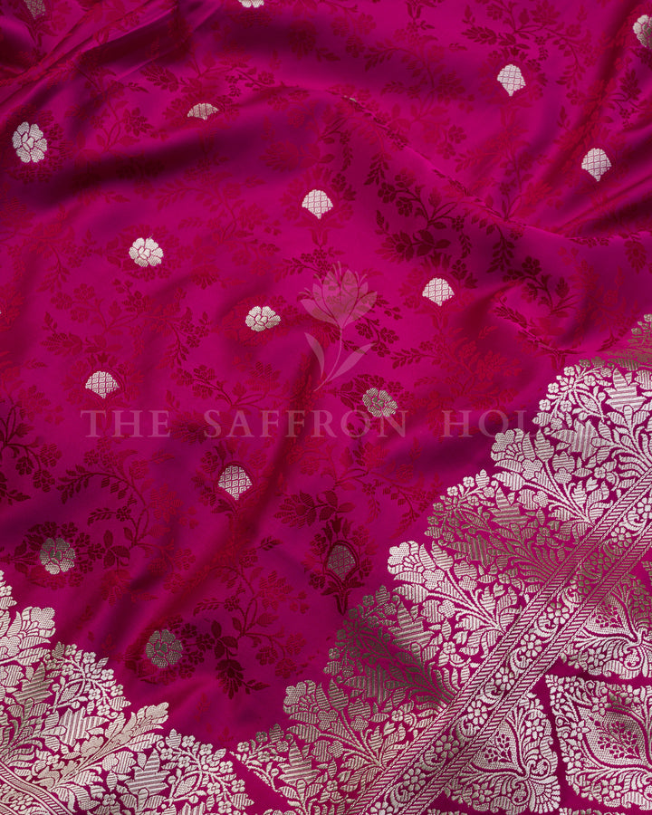 Mashru Banarasi Saree in Rani Pink with Antique Zari Jaal and Kadwa Butis