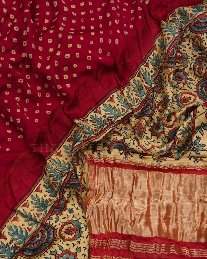 Maroon And Beige Bandhini Modal Silk Saree - TSH5035