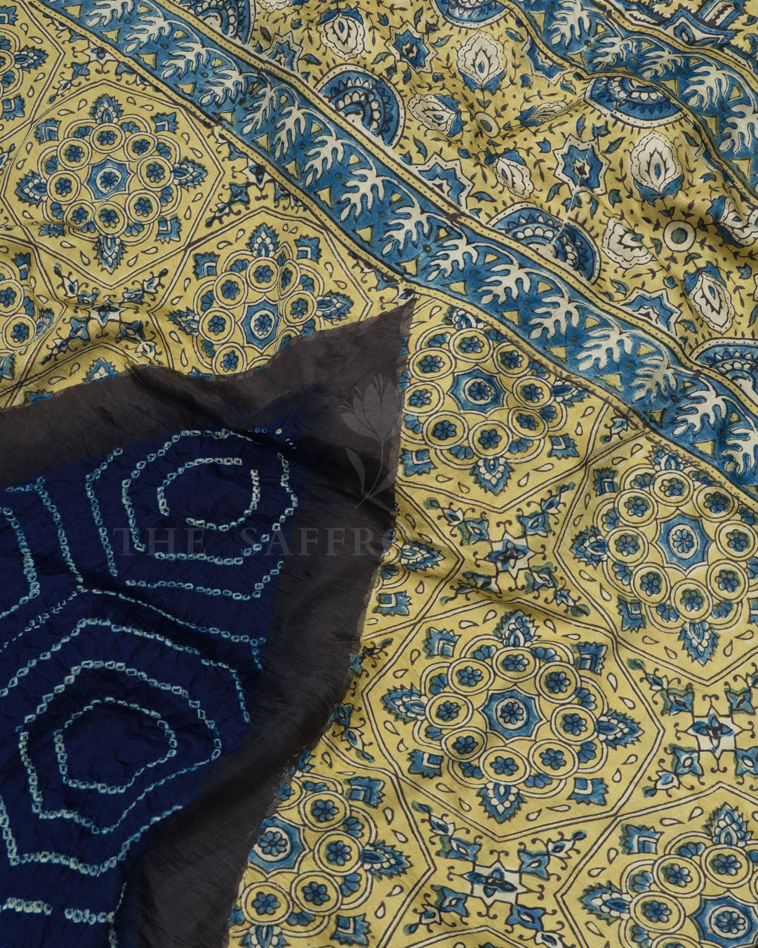 Navy Blue And Light Golden Yellow Bandhini Modal Silk Saree - TSH5072