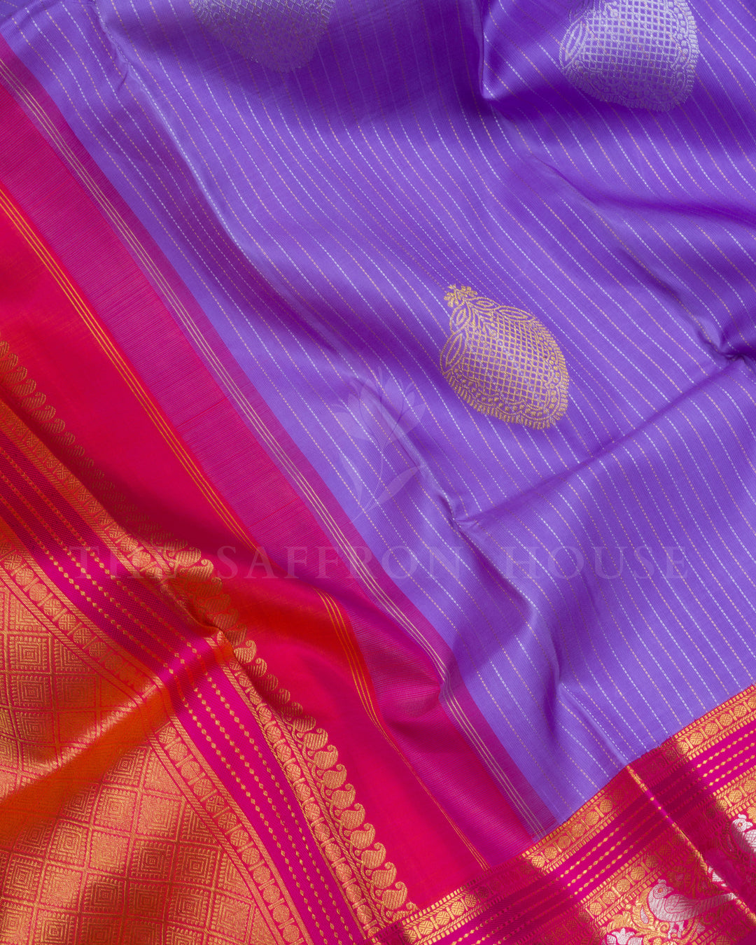 Lavender And Magenta Pink Handwoven Kanjivaram Silk Saree - TSH2506125