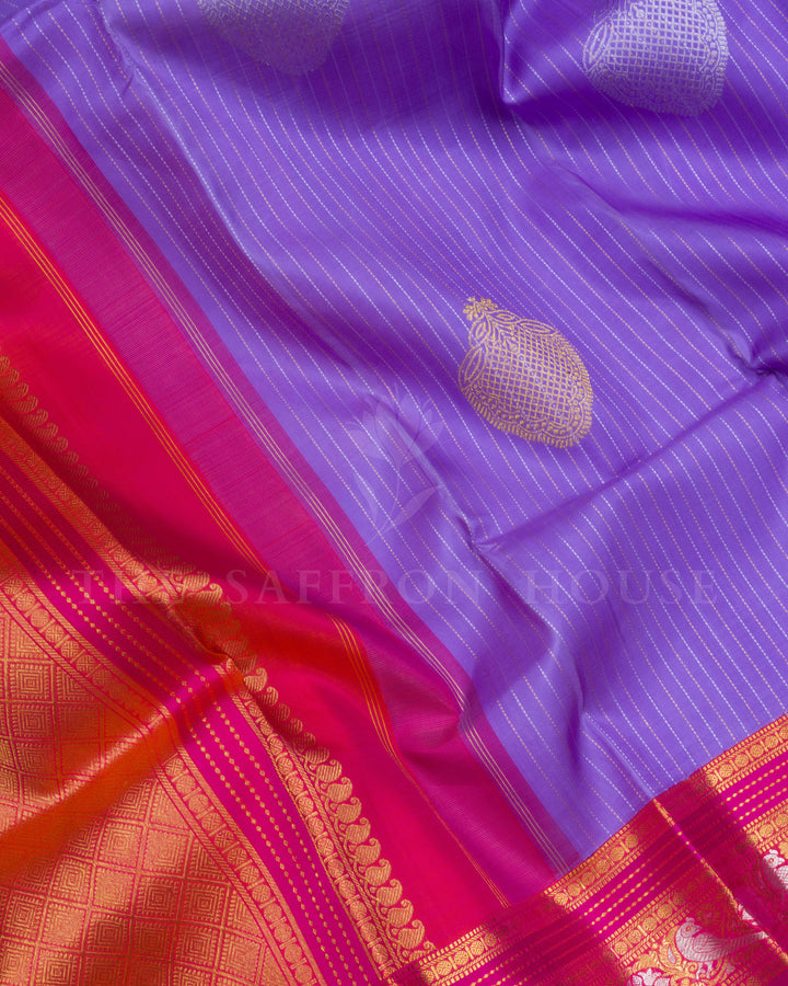 Lavender And Magenta Pink Handwoven Kanjivaram Silk Saree - TSH2506125