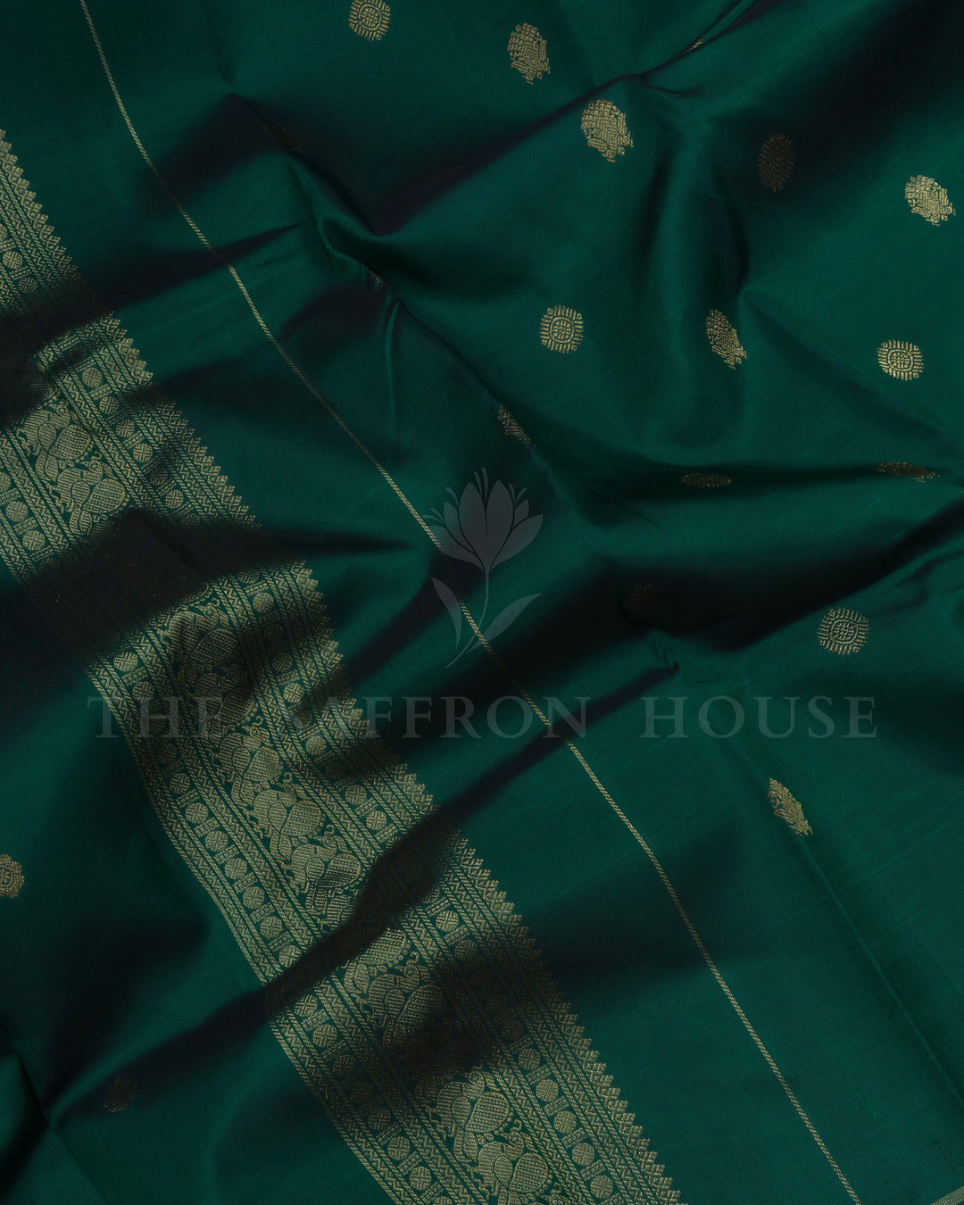 Bottle Green Handwoven Kanjivaram Silk Saree - TSH250133