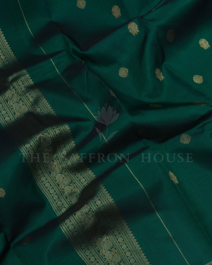 Bottle Green Handwoven Kanjivaram Silk Saree - TSH250133