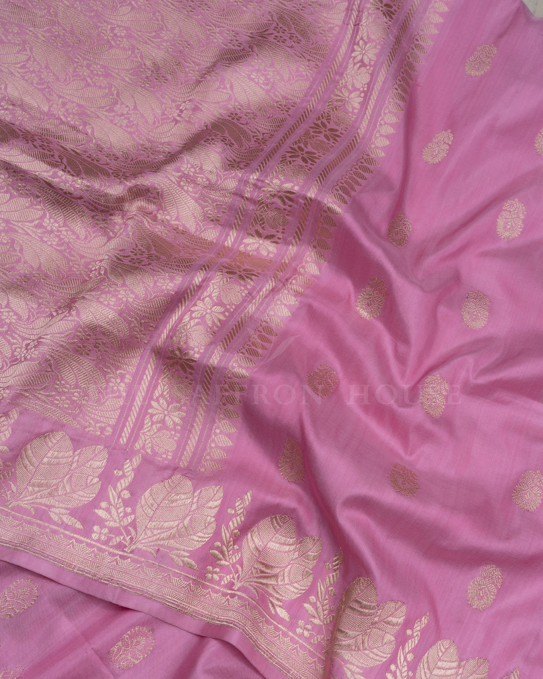 Baby Pink Handwoven Banarasi Silk Saree - TSH846042