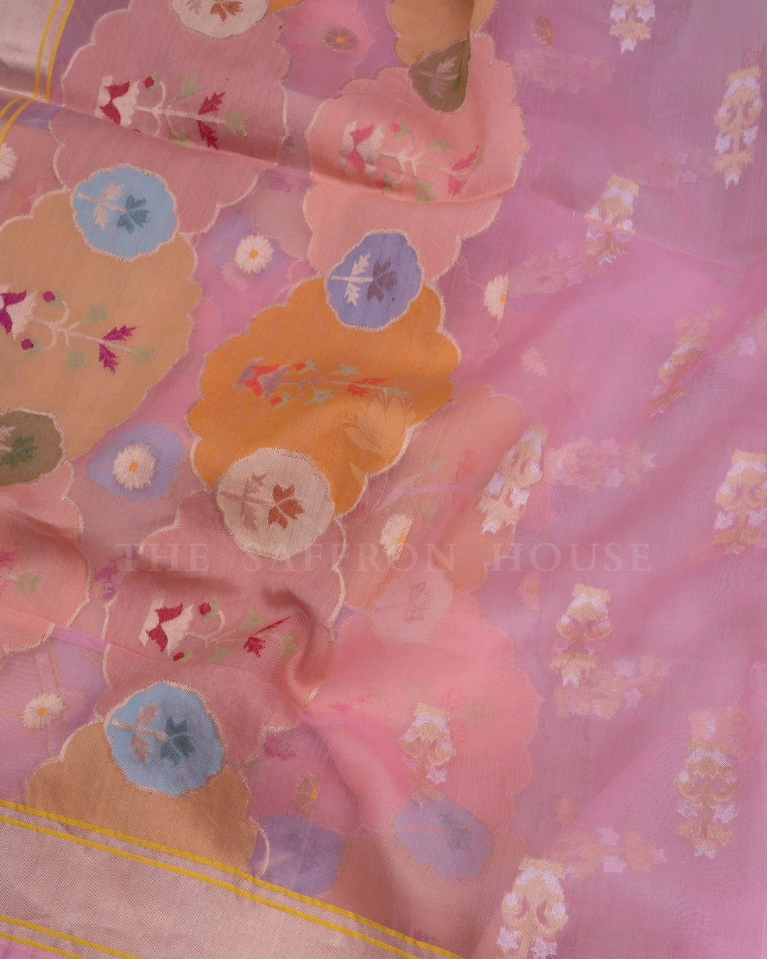 Baby Pink Handwoven Organza Banarasi Saree - TSH110081