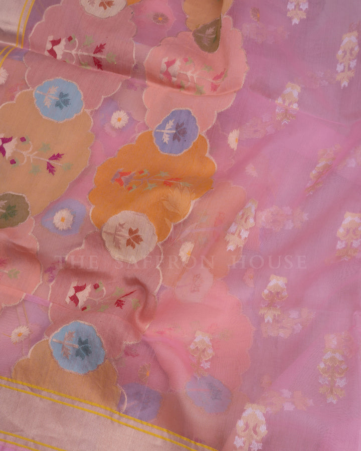 Baby Pink Handwoven Organza Banarasi Saree - TSH110081
