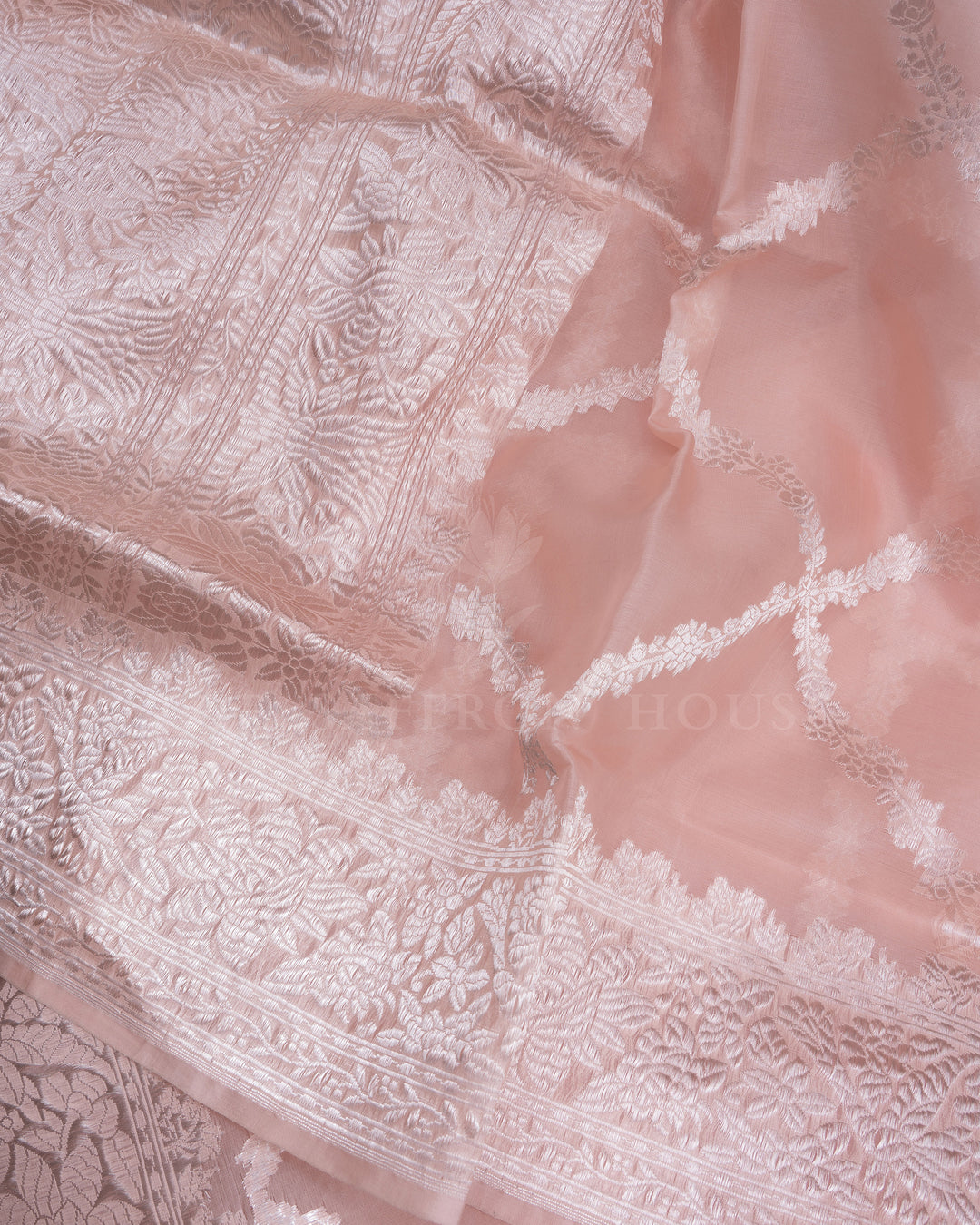 Pastel Powder Pink Handwoven Organza Banarasi Saree - TSH110072