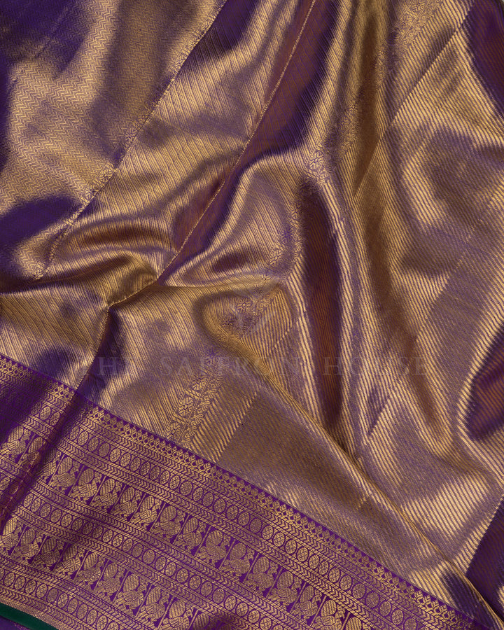 Purple And Gold Handwoven Kanjivaram Silk Tissue Saree - TSH2506047