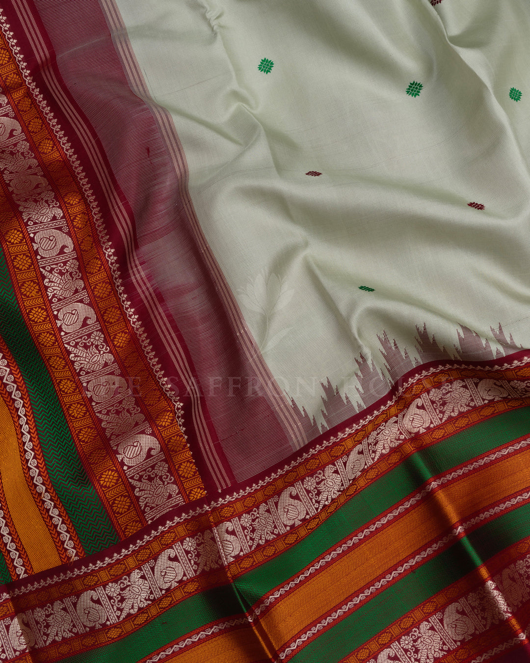 Mint Green And Maroon Handwoven Kanjivaram Silk Saree - TSH2506010