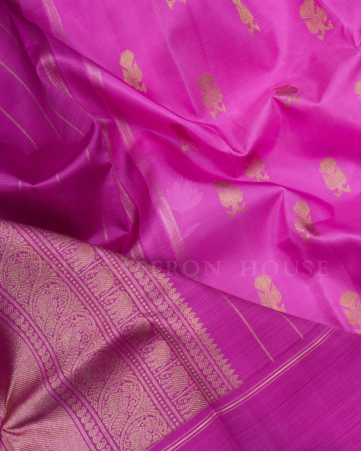 Pink And Dark Pink Handwoven Kanjivaram Silk Saree - TSH250122
