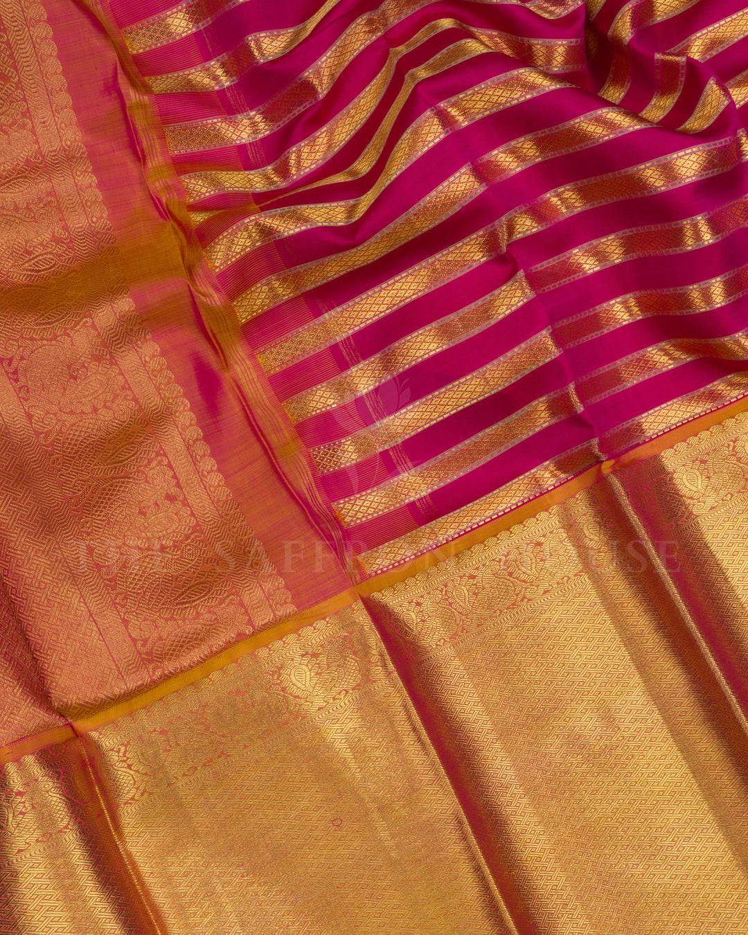 Rani Pink And Golden Yellow Handwoven Kanjivaram Silk Saree - TSH5036