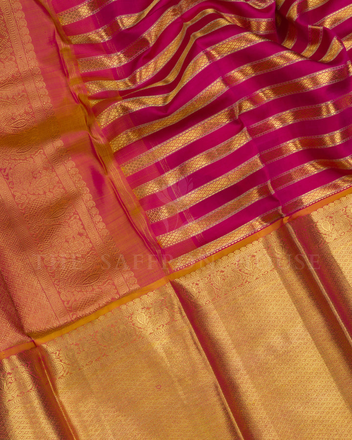 Rani Pink And Golden Yellow Handwoven Kanjivaram Silk Saree - TSH5036
