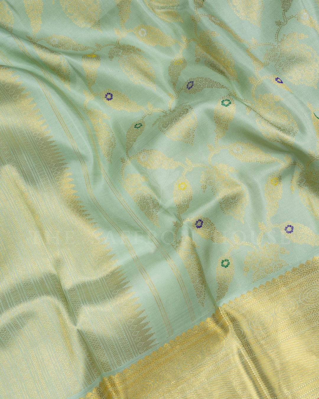Pastel Mint Green Handwoven Kanjivaram Silk Saree - TSH2506119