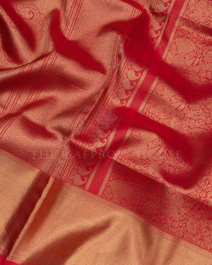 Rich Red Handwoven Kanjivaram Silk Saree - TSH814