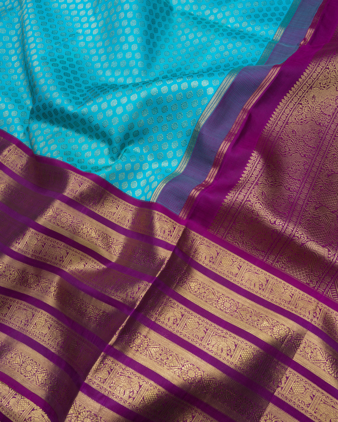 Sky Blue And Purple Handwoven Kanjivaram Silk Saree - TSH847