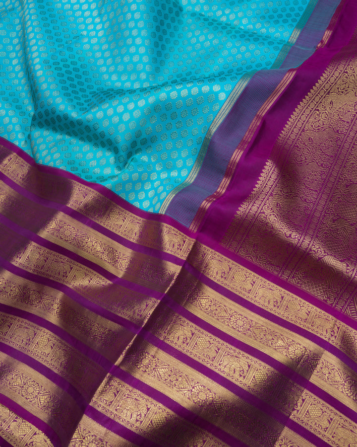 Sky Blue And Purple Handwoven Kanjivaram Silk Saree - TSH847