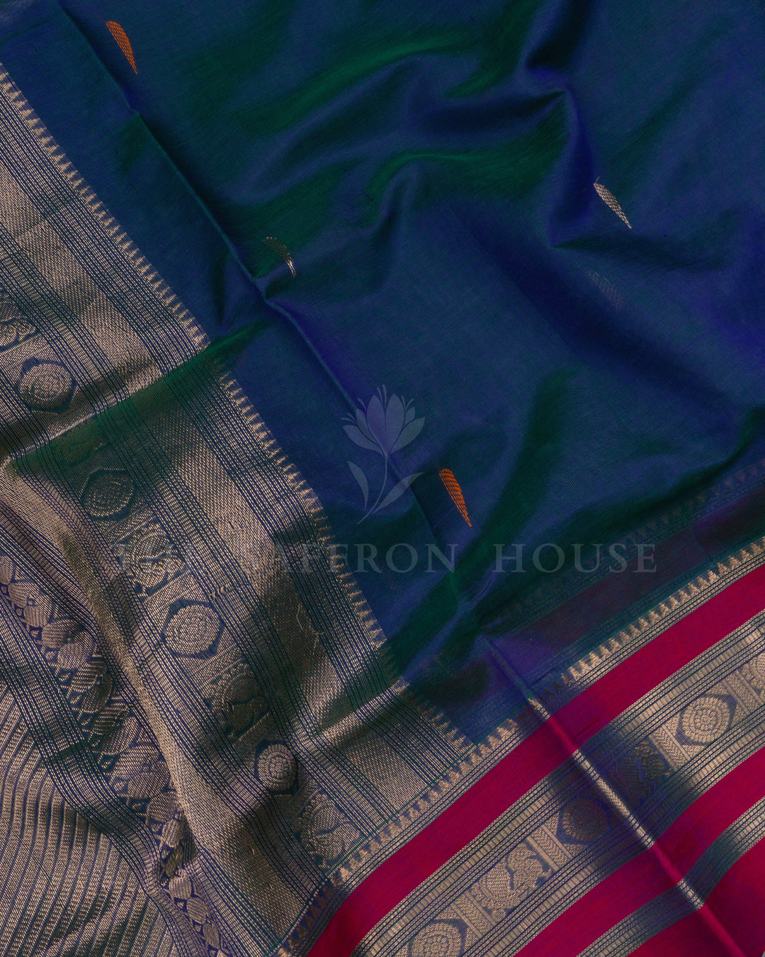 Peacock Blue And Magenta Pink Cotton Silk Saree - TSH110042