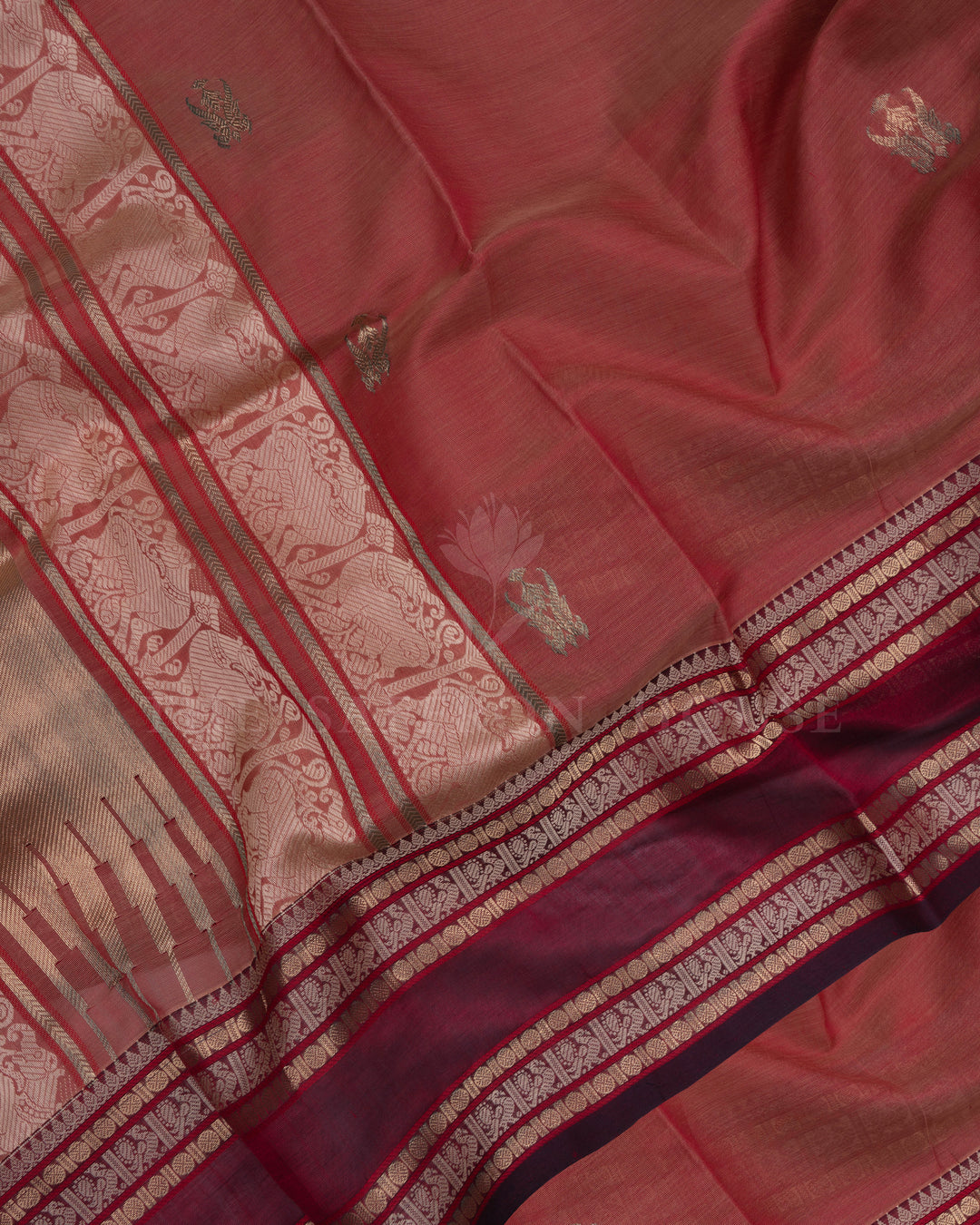 Light Rust Orange And Maroon Cotton Silk Saree - TSH110032